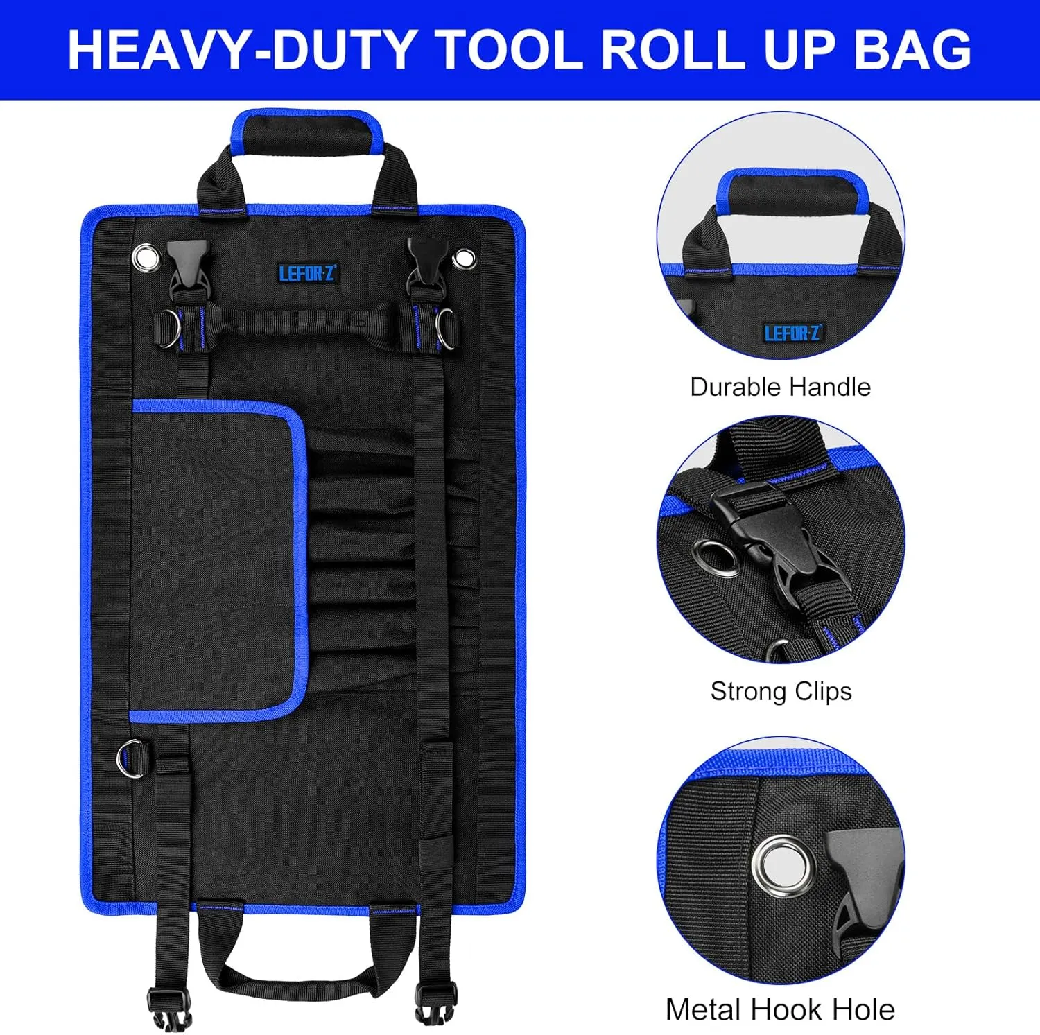 Tool Bag,Large Roll Up Tool Bag Organizer,13 Pockets Tool Roll Storage Pouch,Heavy Duty Portable Tool Storage Carrier Bag for Men,Mechanic,Electrician & Hobbyist,Black/Blue
