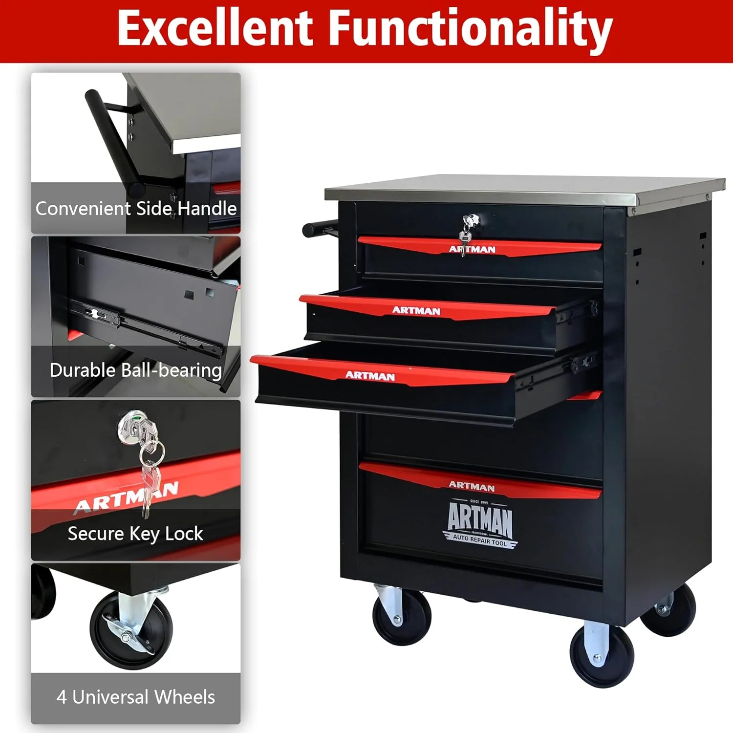 Tool Chest with Wheels 5 Drawers Rolling Tool Box, Metal Tool Cart with Extra 7 Tool Storage Boxes, Tool Chest Workbench Tool Storage Cabinet for Garage Workshop Warehouse Repair Shop
