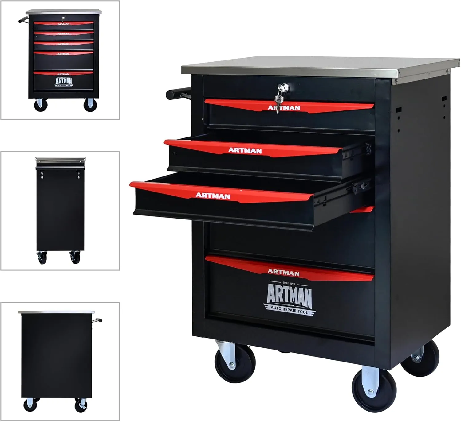 Tool Chest with Wheels 5 Drawers Rolling Tool Box, Metal Tool Cart with Extra 7 Tool Storage Boxes, Tool Chest Workbench Tool Storage Cabinet for Garage Workshop Warehouse Repair Shop