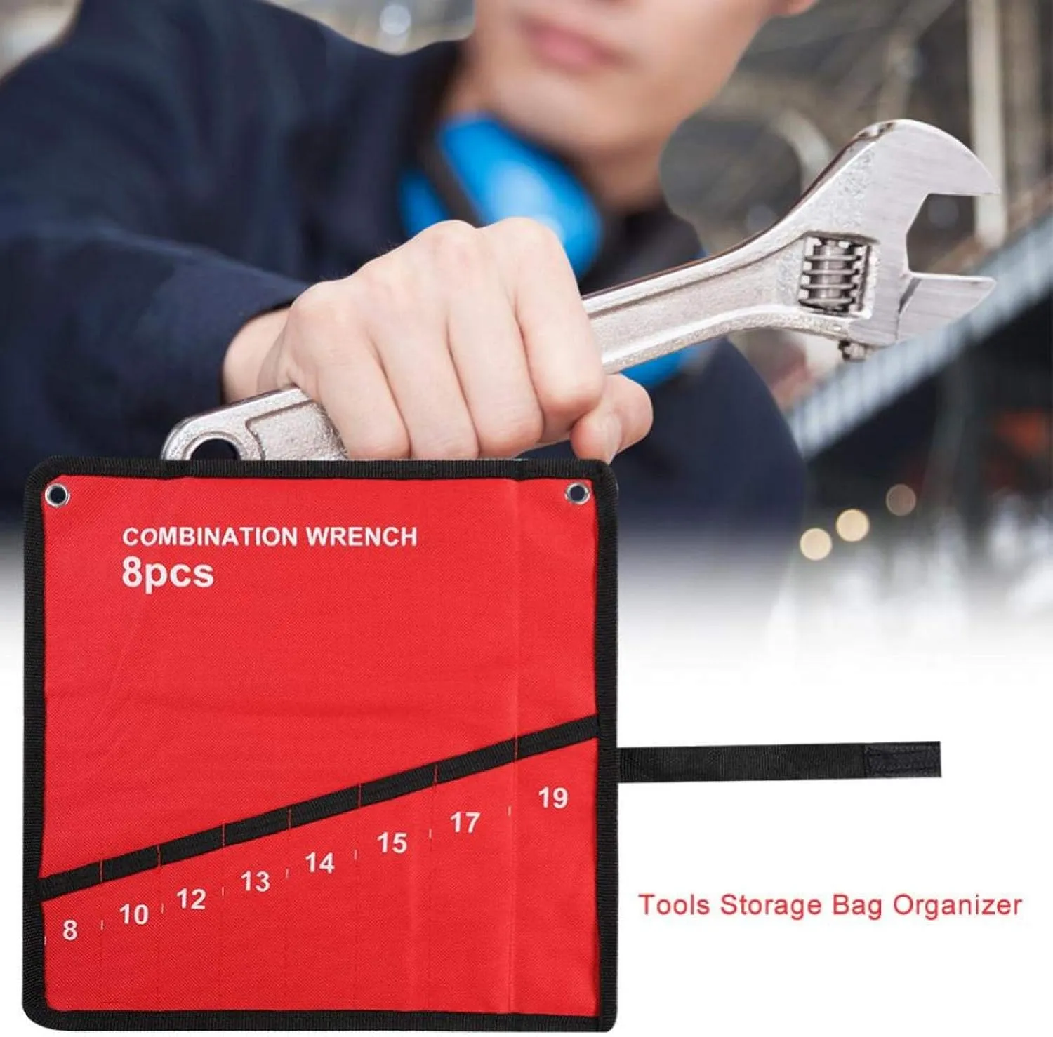Tools Storage Bag, Multi-Pocket Roll Up Tools Bag Roll up Tool Bag for Men Waterproof Canvas Organizer Pouch for Spanner Plier Wrench Holder(8 Pockets Bag)