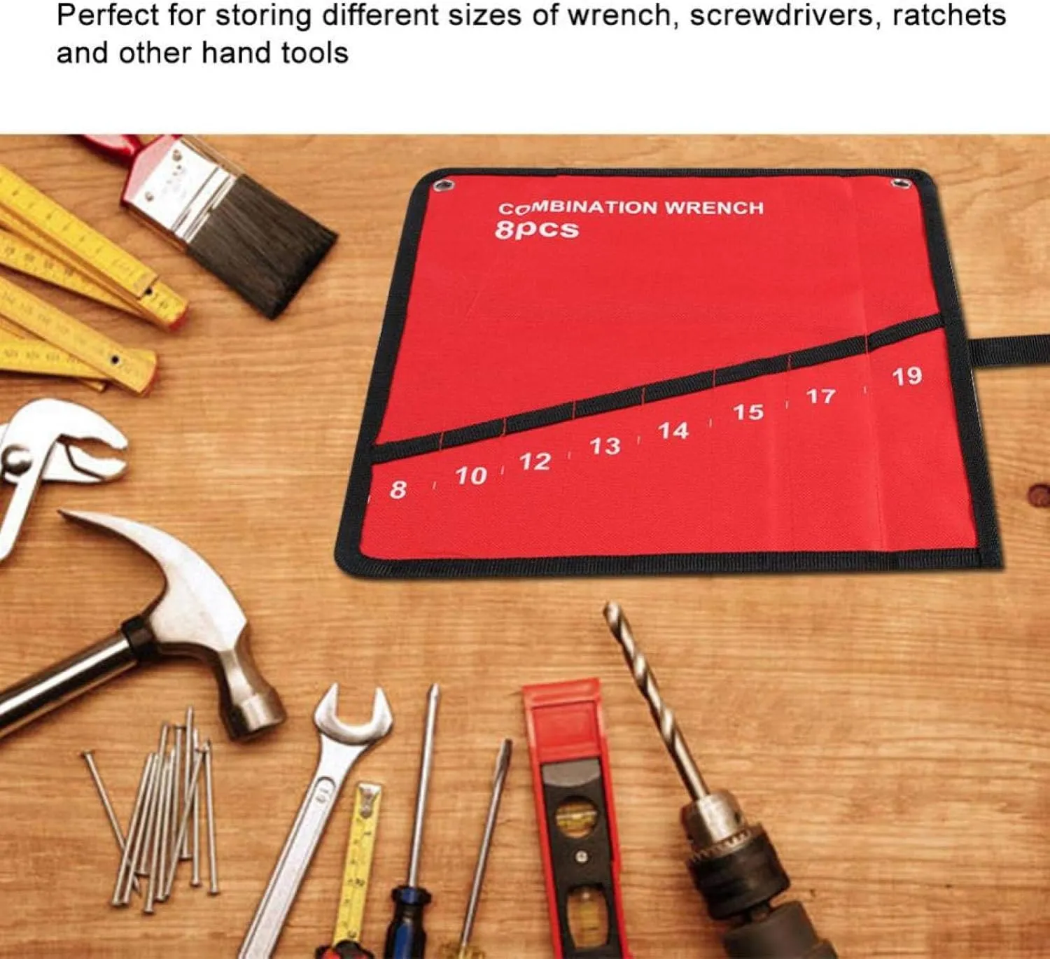 Tools Storage Bag, Multi-Pocket Roll Up Tools Bag Roll up Tool Bag for Men Waterproof Canvas Organizer Pouch for Spanner Plier Wrench Holder(8 Pockets Bag)