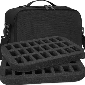 TORIBIO 48 Slots Minature Figurine Bag Compatible with 40k and More, Minature Figurine Carrying Case with Customized Foam, Miniature Storage Bag