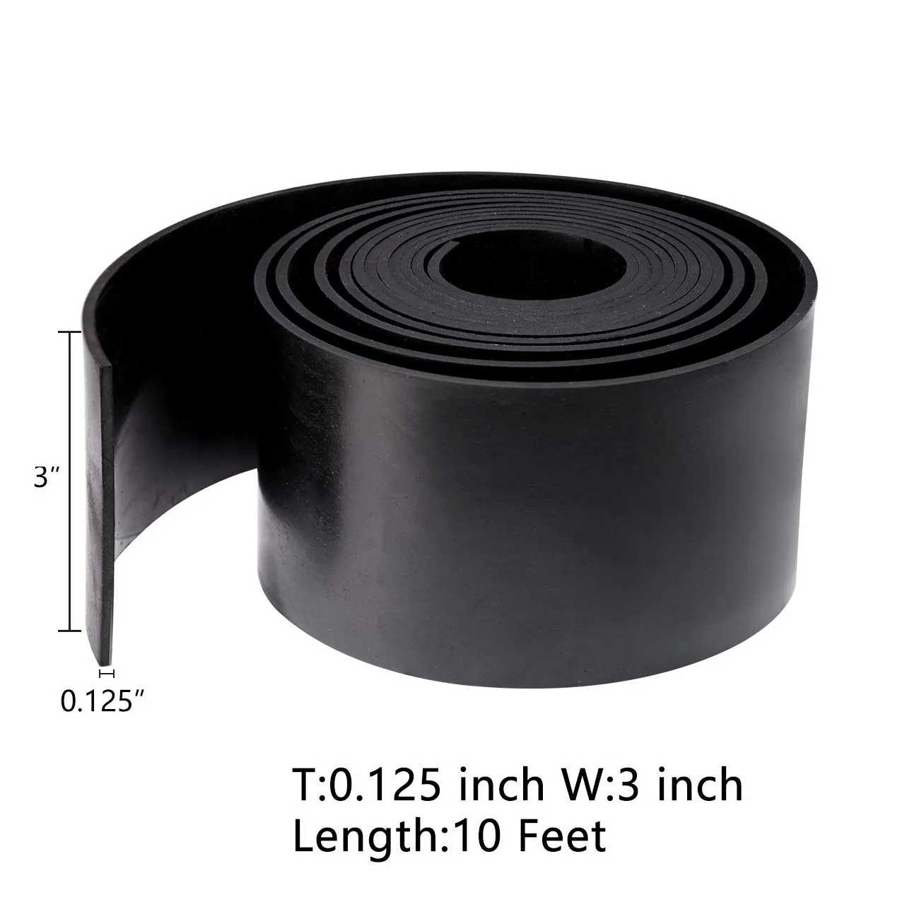 TORRAMI Rubber Gasket Sheet Material 1/8 (.125) Inch T X 3 inch W X 10 Feet, for Sealing,Protection, Abrasion, Supports, Leveling, Bumpers