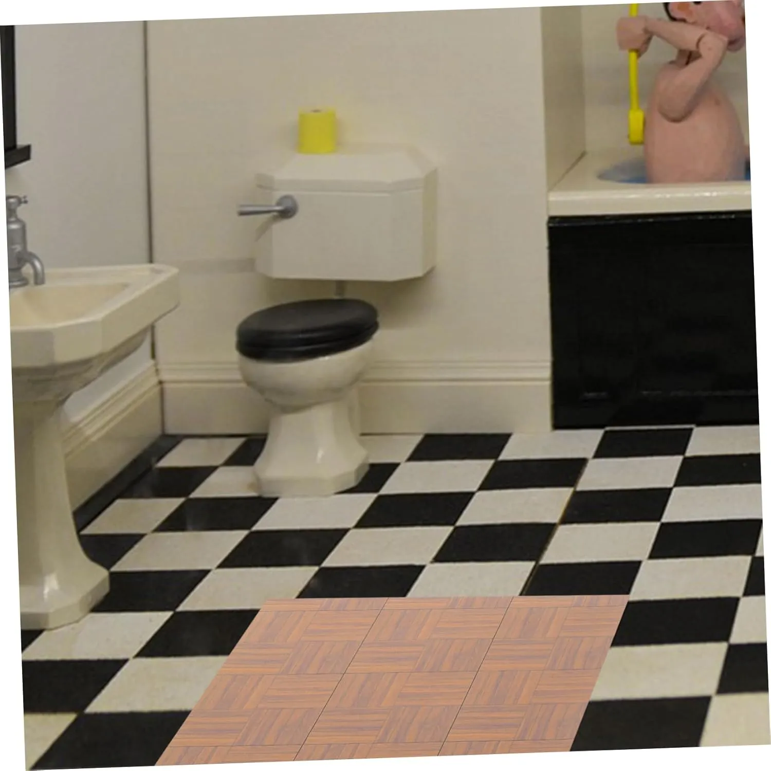 Totority 12pcs Mini Doll House Flooring Stickers Self-Adhesive Grain Wallpaper for Kitchen Bathroom Living Room Bedroom Decor for Miniature Scene Layouts