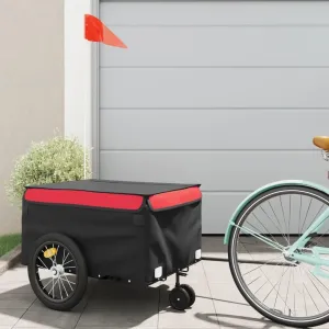 Transport Heavy Goods with Sturdy Bike Trailer, Iron Construction, Black and Red, 99.2 lb Load Capacity