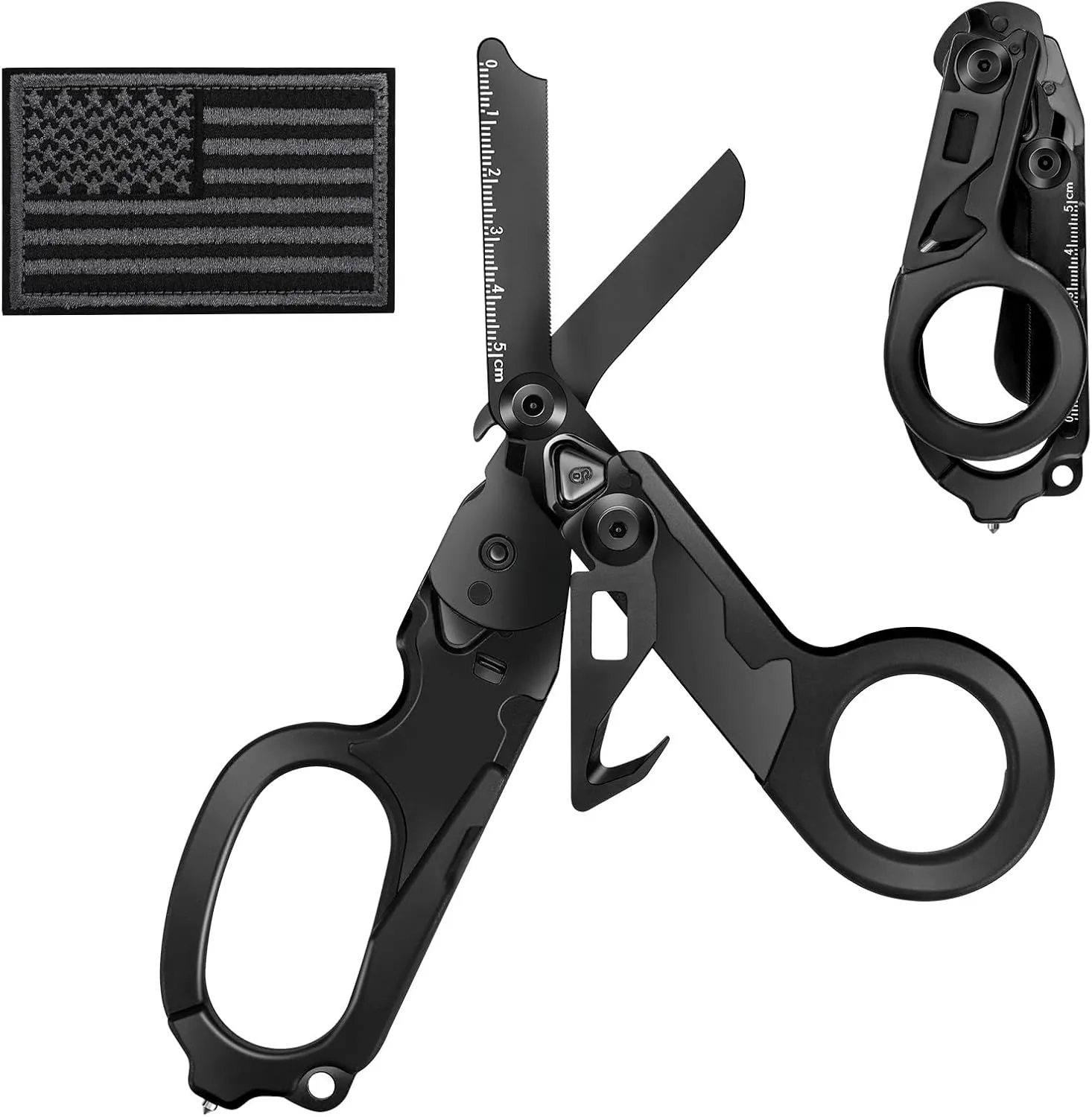 Trauma Shears, Stainless Steel Pocket Scissors Glass Breaker Emergency Response Trauma Scissors,Outdoor Camping Tools Multi-function Shears with 1piece Hook and Loop (Carbon Black)