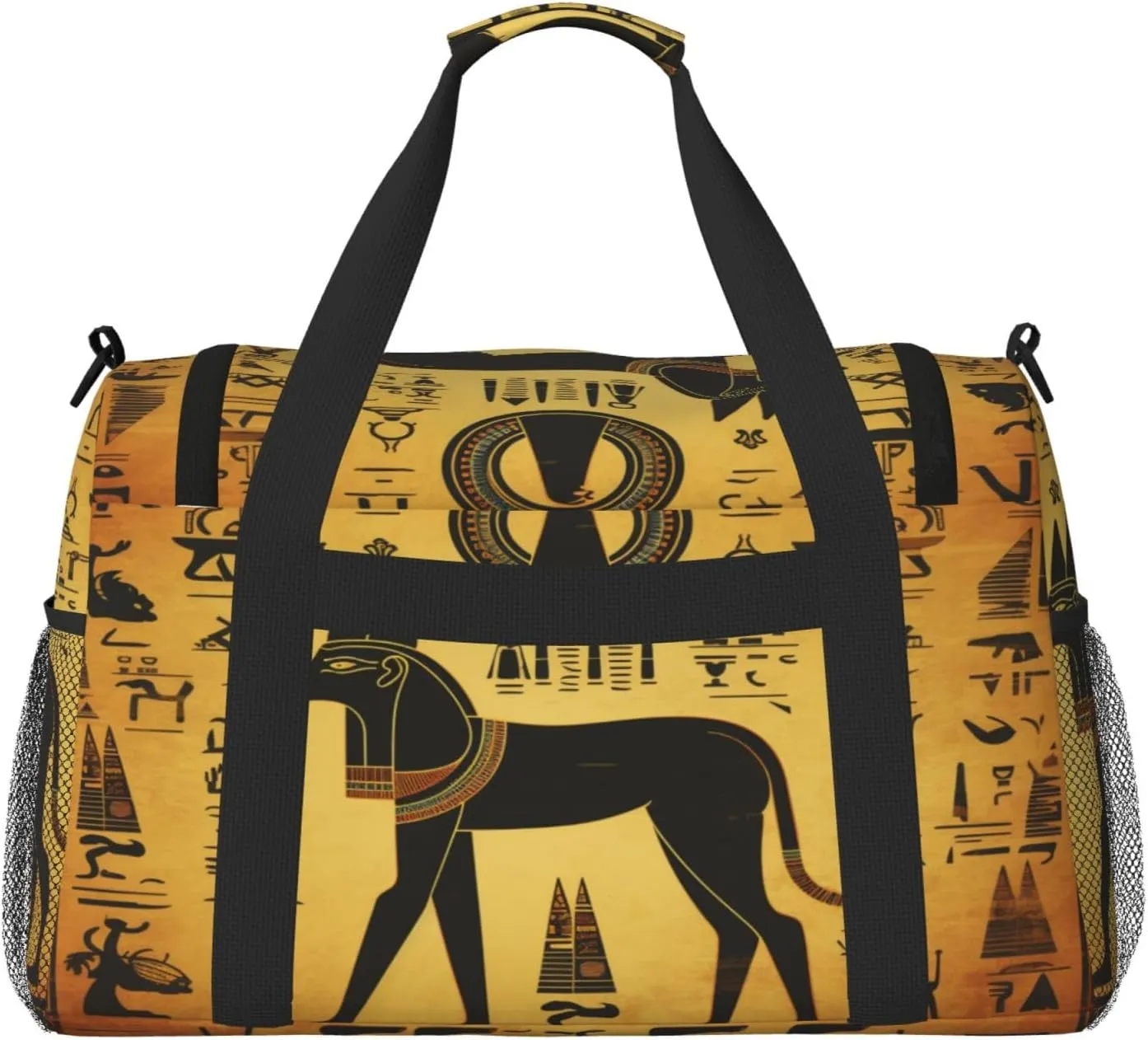 Travel Duffel Bag For Men Women, Ancient Egypt Murals Anubis Hieroglyph Carry On Sport Gym Bag With Shoulder Strap Lightweight Waterproof Weekender Bag Overnight Bag
