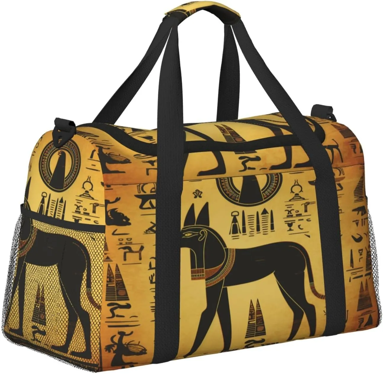 Travel Duffel Bag For Men Women, Ancient Egypt Murals Anubis Hieroglyph Carry On Sport Gym Bag With Shoulder Strap Lightweight Waterproof Weekender Bag Overnight Bag