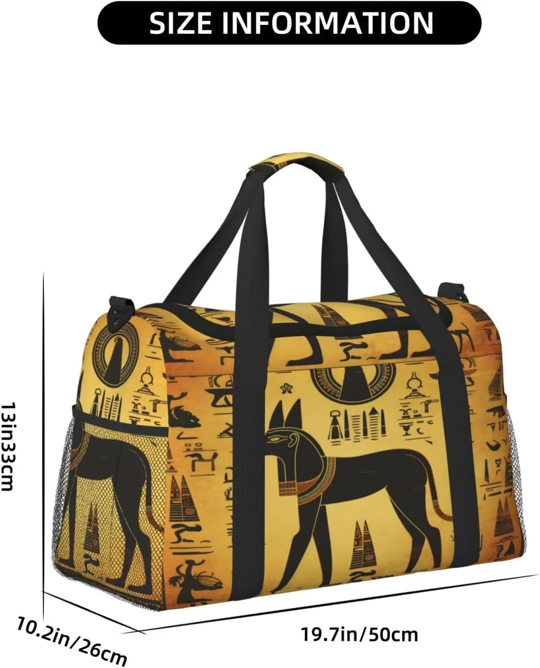 Travel Duffel Bag For Men Women, Ancient Egypt Murals Anubis Hieroglyph Carry On Sport Gym Bag With Shoulder Strap Lightweight Waterproof Weekender Bag Overnight Bag
