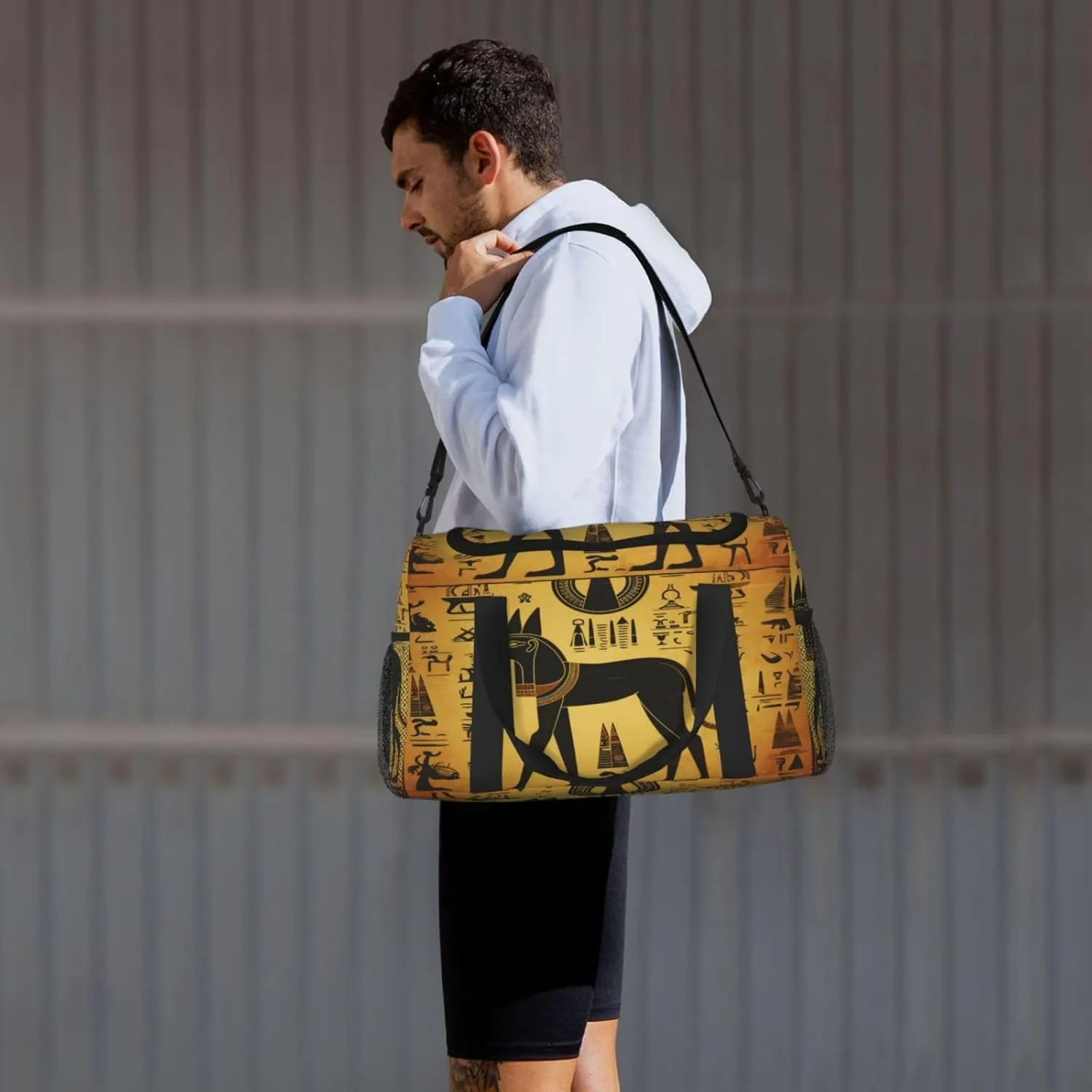 Travel Duffel Bag For Men Women, Ancient Egypt Murals Anubis Hieroglyph Carry On Sport Gym Bag With Shoulder Strap Lightweight Waterproof Weekender Bag Overnight Bag