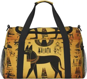Travel Duffel Bag For Men Women, Ancient Egypt Murals Anubis Hieroglyph Carry On Sport Gym Bag With Shoulder Strap Lightweight Waterproof Weekender Bag Overnight Bag