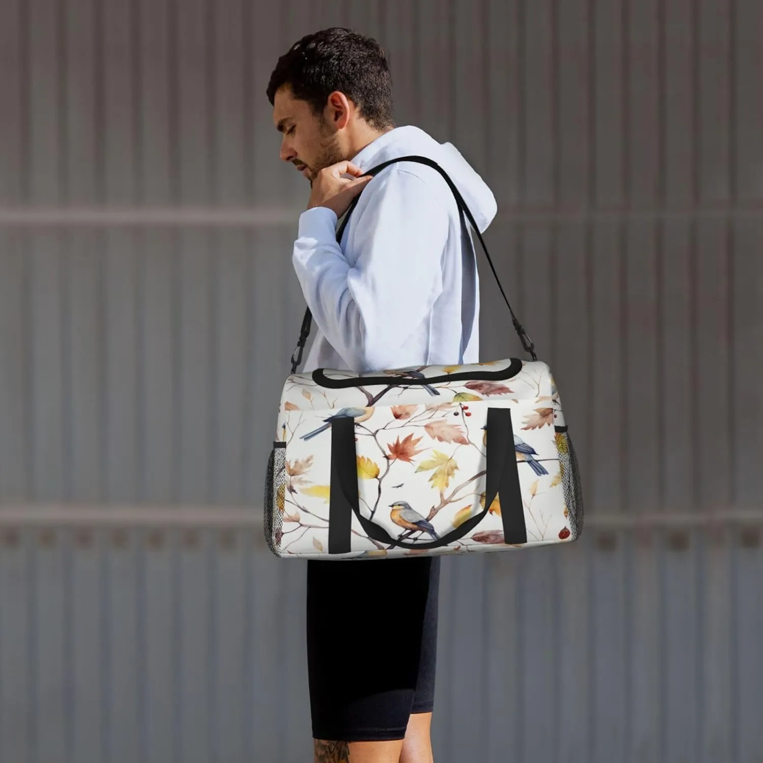 Travel Duffel Bag For Men Women, Autumn Tree Birds Watercolour Pattern Carry On Sport Gym Bag With Shoulder Strap Lightweight Waterproof Weekender Bag Overnight Bag