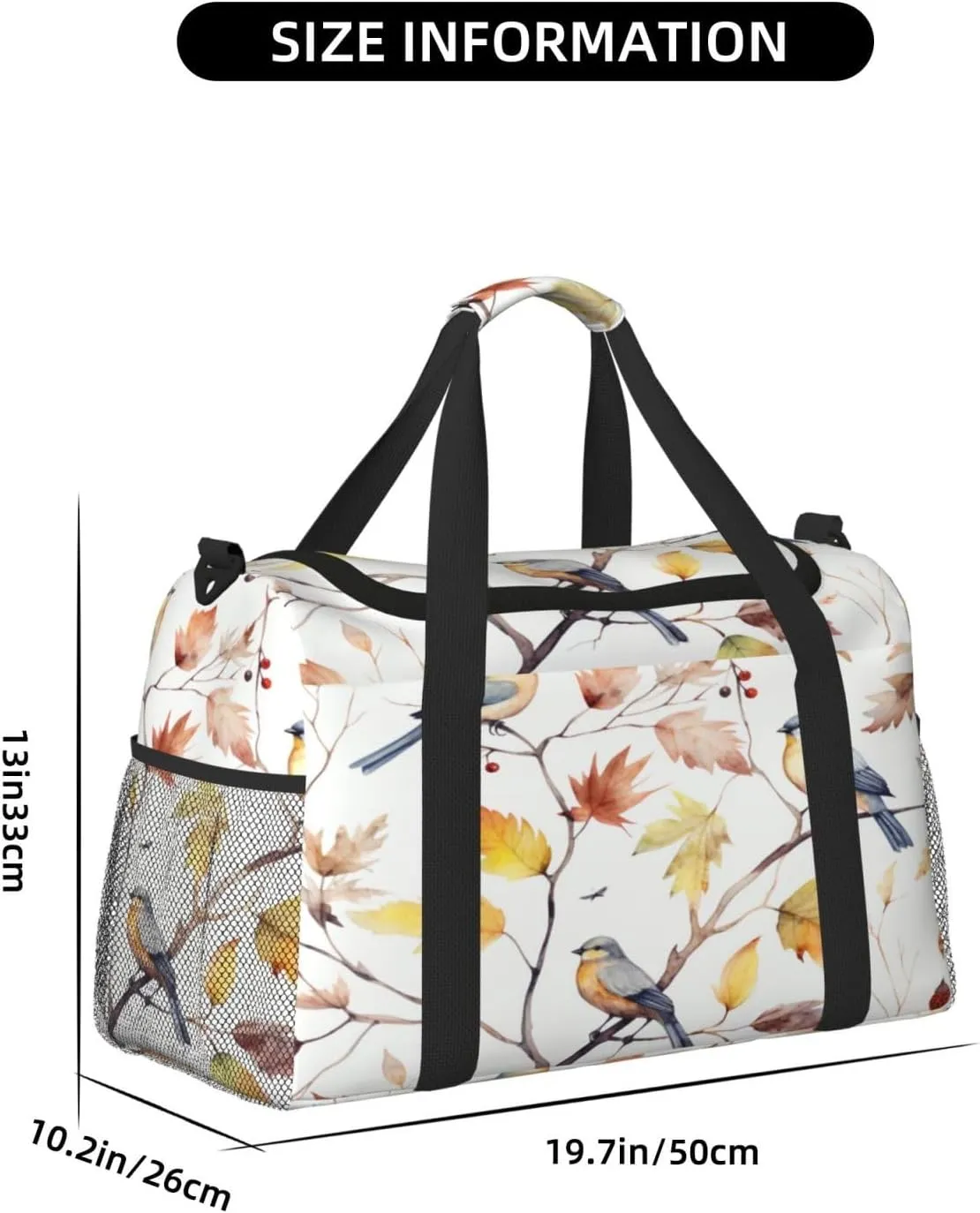 Travel Duffel Bag For Men Women, Autumn Tree Birds Watercolour Pattern Carry On Sport Gym Bag With Shoulder Strap Lightweight Waterproof Weekender Bag Overnight Bag