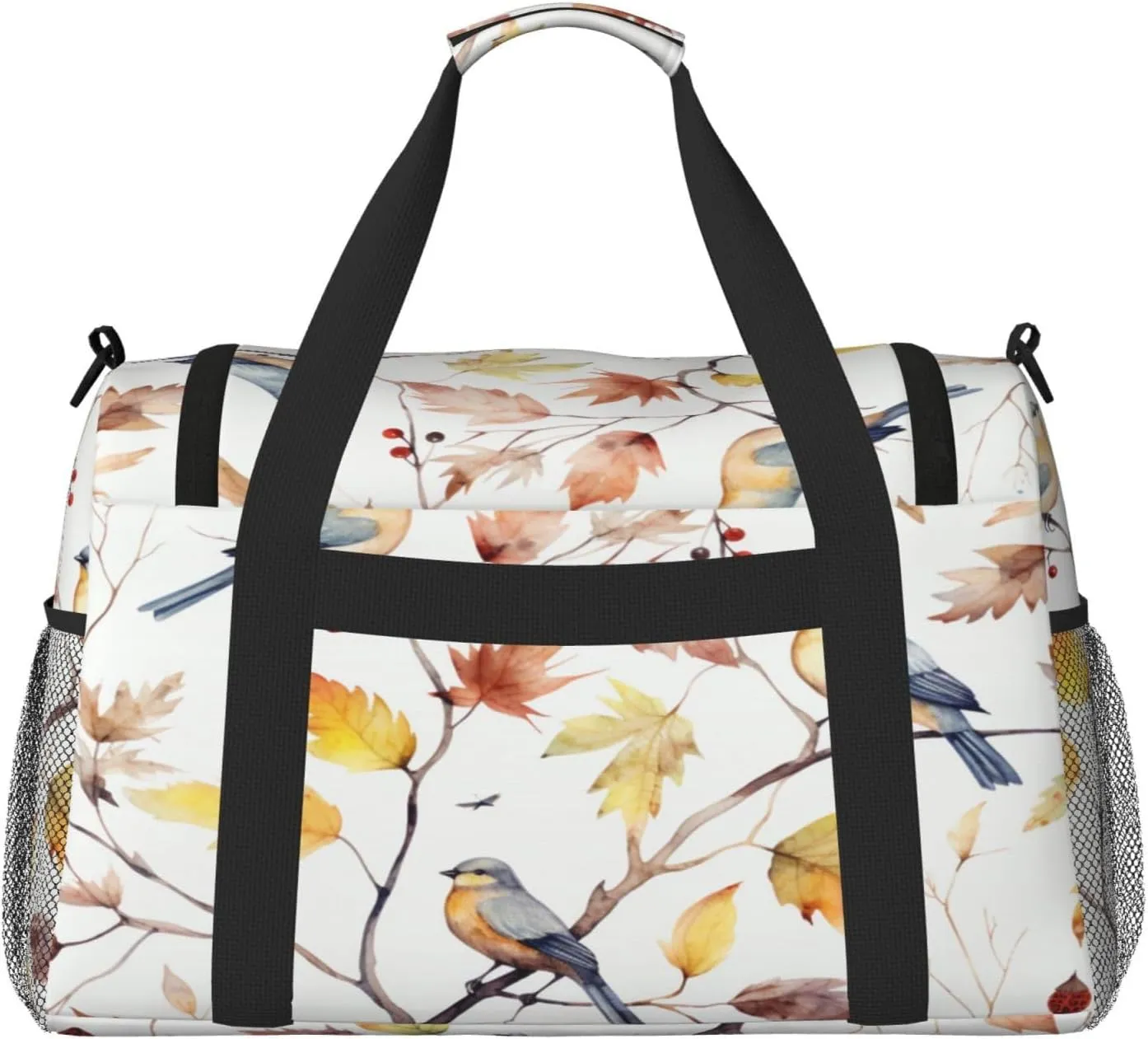 Travel Duffel Bag For Men Women, Autumn Tree Birds Watercolour Pattern Carry On Sport Gym Bag With Shoulder Strap Lightweight Waterproof Weekender Bag Overnight Bag