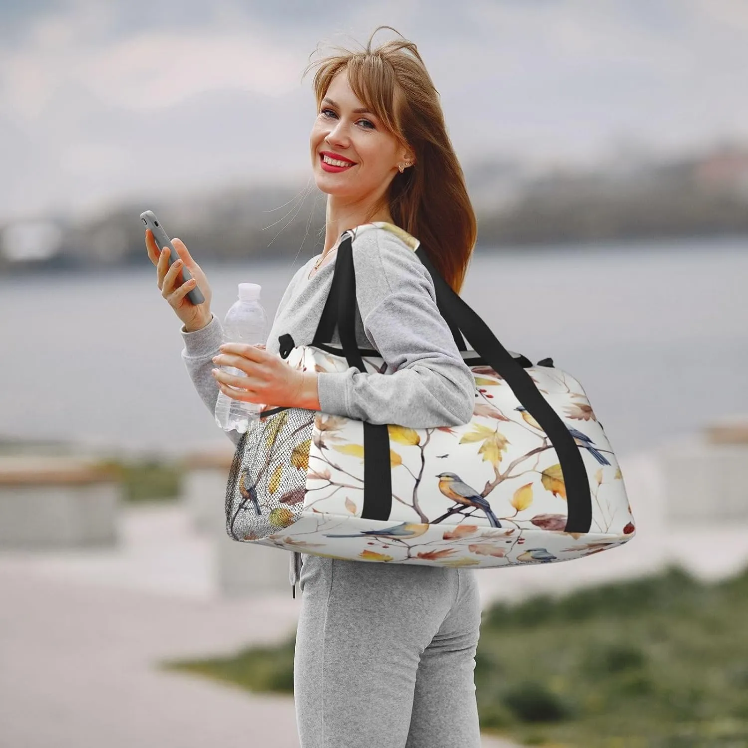 Travel Duffel Bag For Men Women, Autumn Tree Birds Watercolour Pattern Carry On Sport Gym Bag With Shoulder Strap Lightweight Waterproof Weekender Bag Overnight Bag