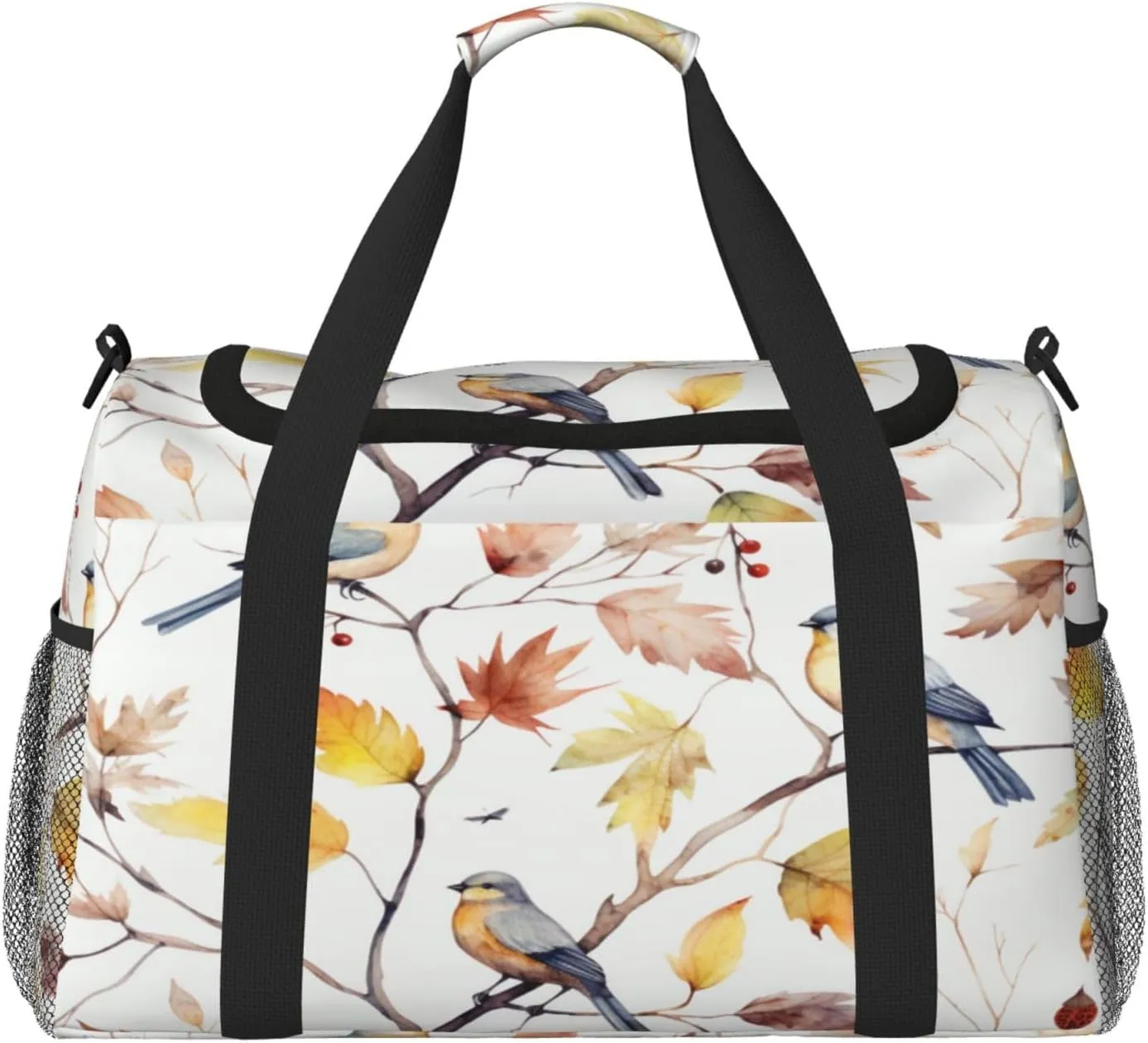 Travel Duffel Bag For Men Women, Autumn Tree Birds Watercolour Pattern Carry On Sport Gym Bag With Shoulder Strap Lightweight Waterproof Weekender Bag Overnight Bag