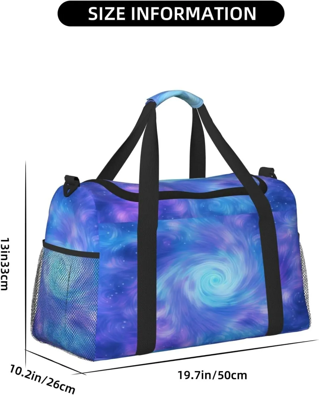 Travel Duffel Bag For Men Women, Blue Purple Halo Swirl Art Painting Carry On Sport Gym Bag With Shoulder Strap Lightweight Waterproof Weekender Bag Overnight Bag