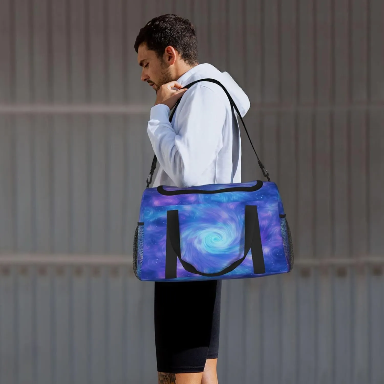 Travel Duffel Bag For Men Women, Blue Purple Halo Swirl Art Painting Carry On Sport Gym Bag With Shoulder Strap Lightweight Waterproof Weekender Bag Overnight Bag