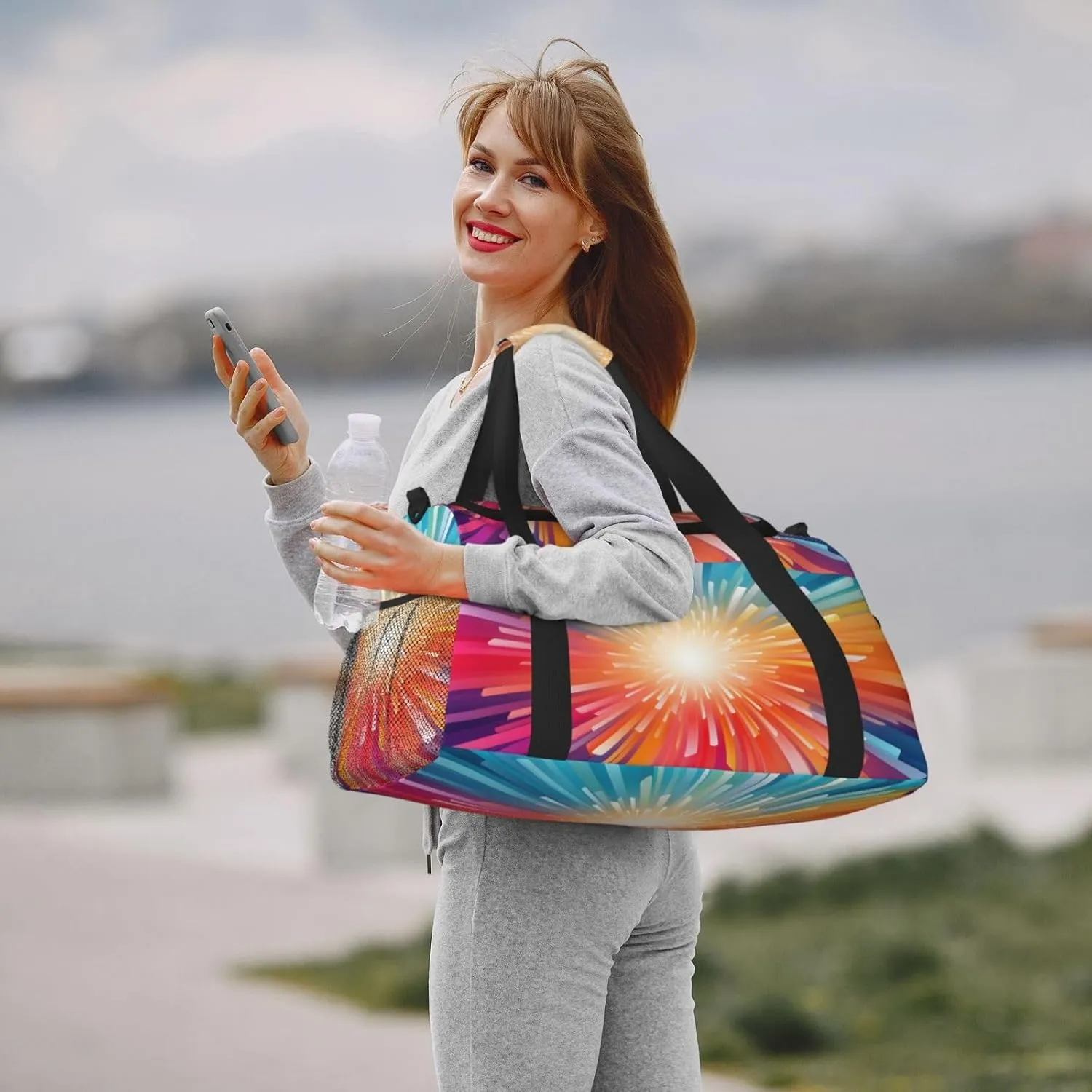 Travel Duffel Bag For Men Women, Colorful Explosion Beam Carry On Sport Gym Bag With Shoulder Strap Lightweight Waterproof Weekender Bag Overnight Bag