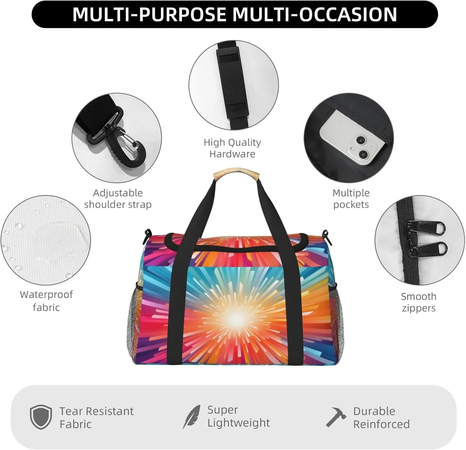 Travel Duffel Bag For Men Women, Colorful Explosion Beam Carry On Sport Gym Bag With Shoulder Strap Lightweight Waterproof Weekender Bag Overnight Bag