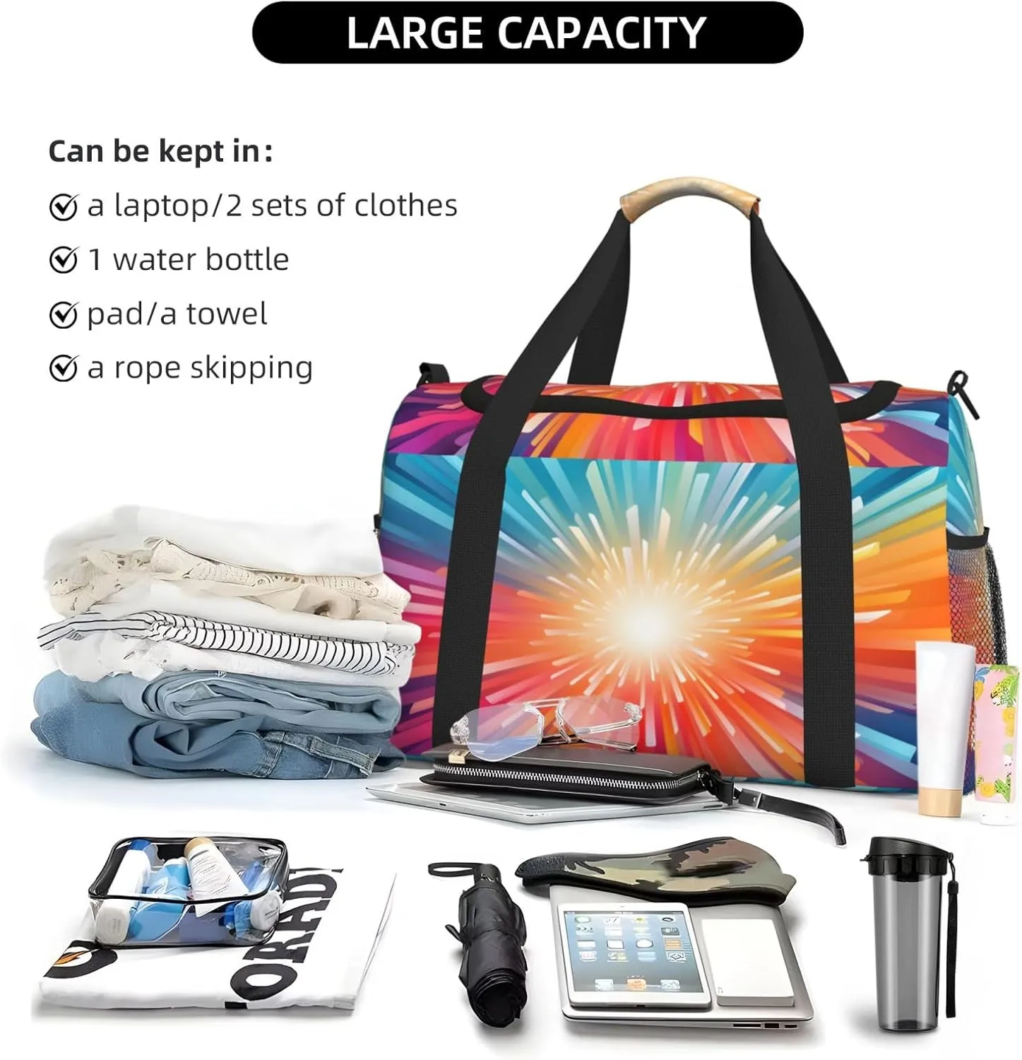 Travel Duffel Bag For Men Women, Colorful Explosion Beam Carry On Sport Gym Bag With Shoulder Strap Lightweight Waterproof Weekender Bag Overnight Bag