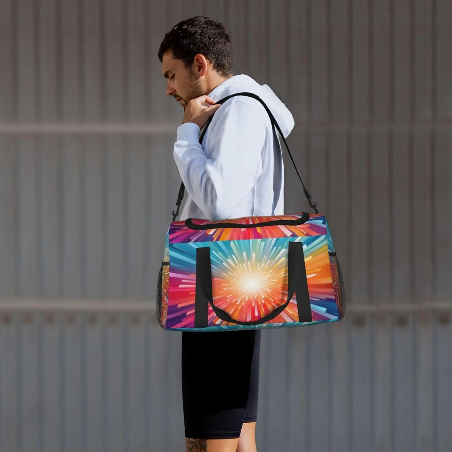 Travel Duffel Bag For Men Women, Colorful Explosion Beam Carry On Sport Gym Bag With Shoulder Strap Lightweight Waterproof Weekender Bag Overnight Bag
