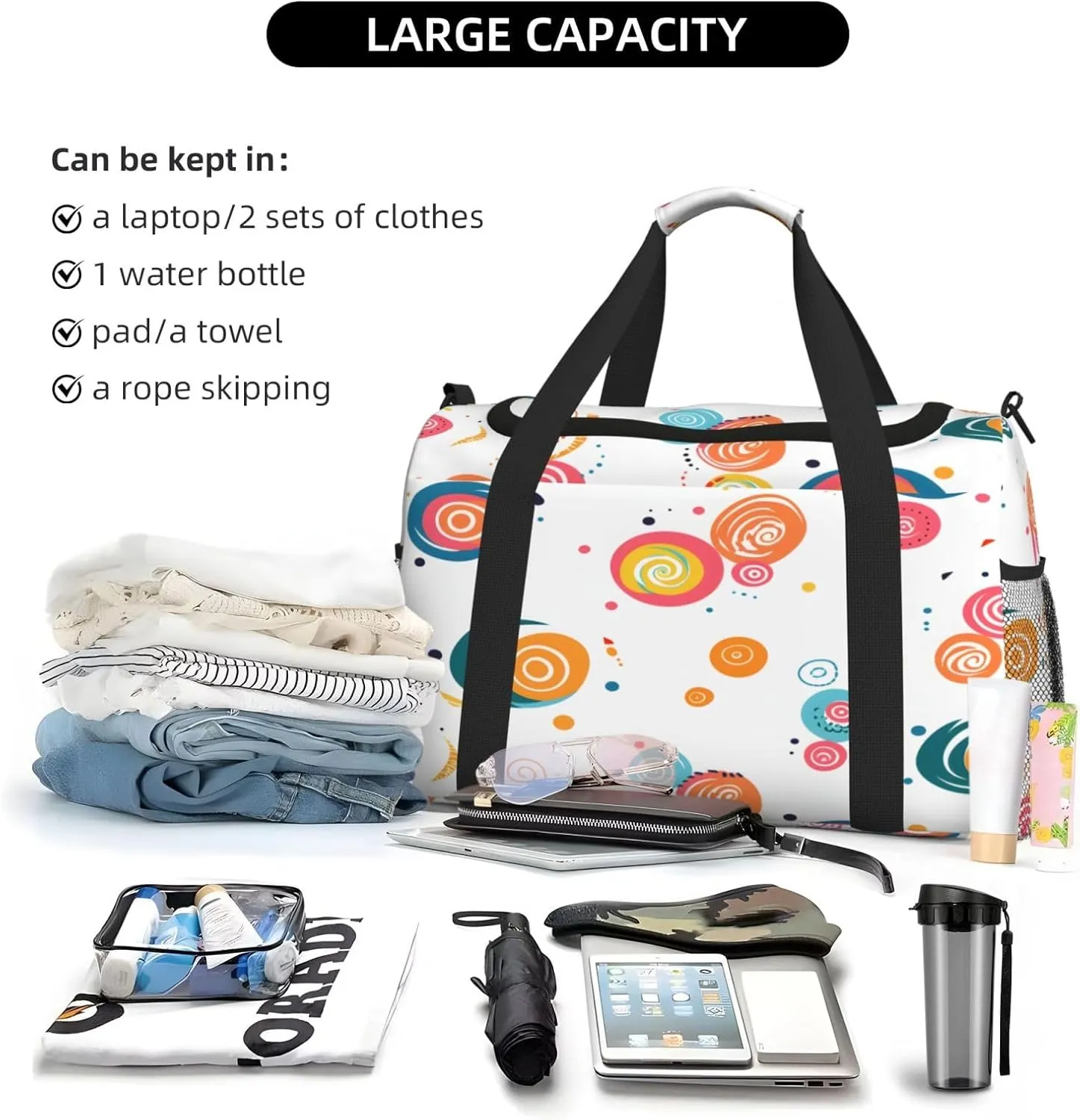 Travel Duffel Bag For Men Women, Colorful Swirl Pattern Carry On Sport Gym Bag With Shoulder Strap Lightweight Waterproof Weekender Bag Overnight Bag