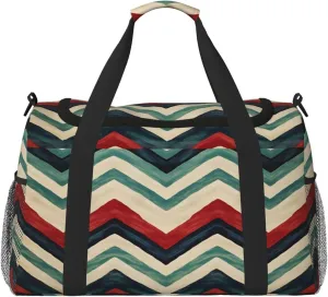 Travel Duffel Bag For Men Women, Colorful Zigzag Stripe Carry On Sport Gym Bag With Shoulder Strap Lightweight Waterproof Weekender Bag Overnight Bag