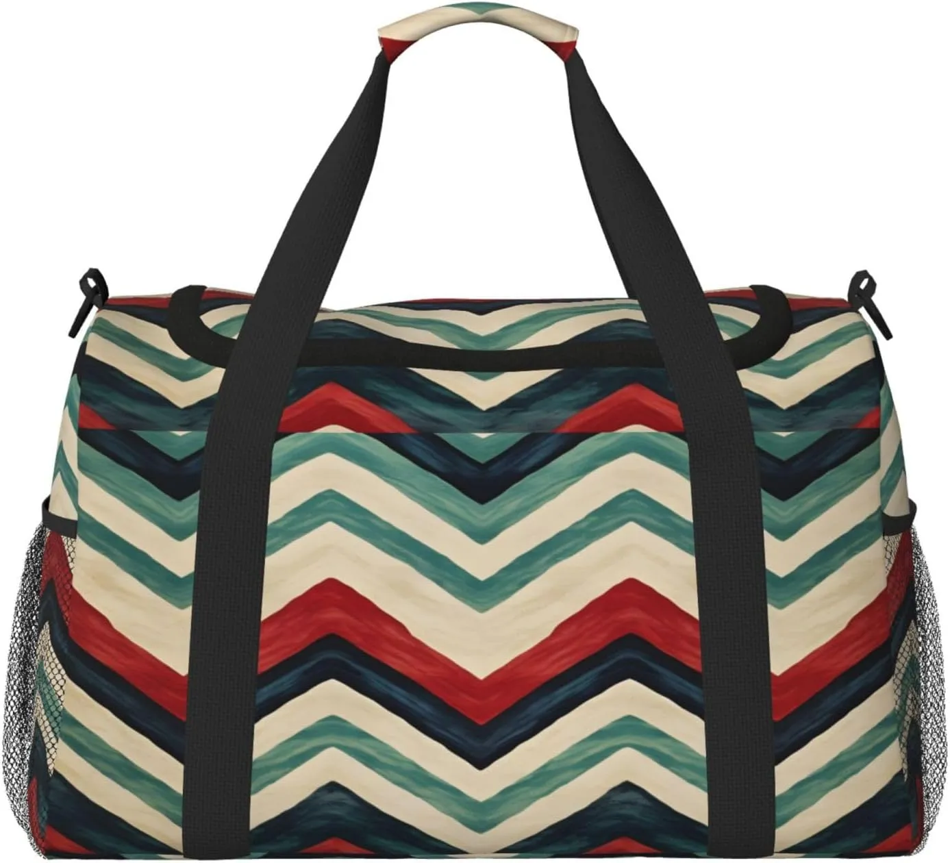 Travel Duffel Bag For Men Women, Colorful Zigzag Stripe Carry On Sport Gym Bag With Shoulder Strap Lightweight Waterproof Weekender Bag Overnight Bag