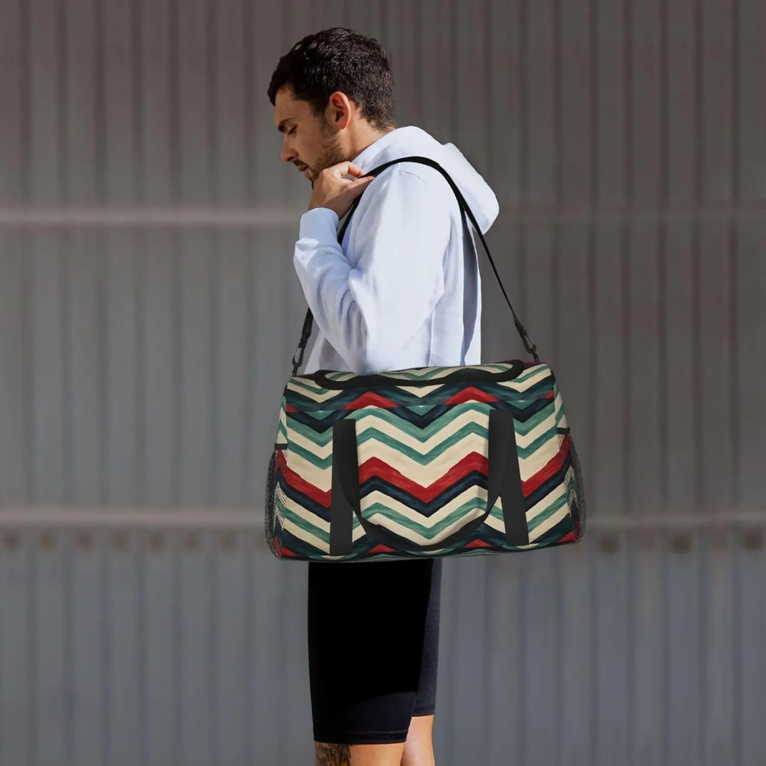 Travel Duffel Bag For Men Women, Colorful Zigzag Stripe Carry On Sport Gym Bag With Shoulder Strap Lightweight Waterproof Weekender Bag Overnight Bag