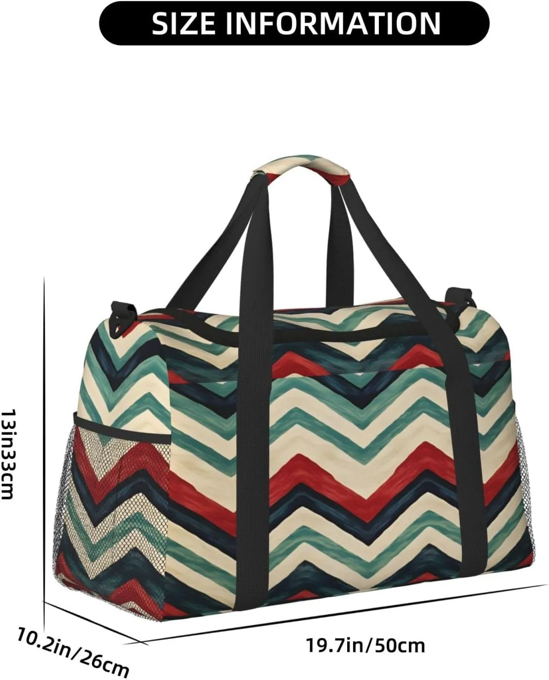 Travel Duffel Bag For Men Women, Colorful Zigzag Stripe Carry On Sport Gym Bag With Shoulder Strap Lightweight Waterproof Weekender Bag Overnight Bag