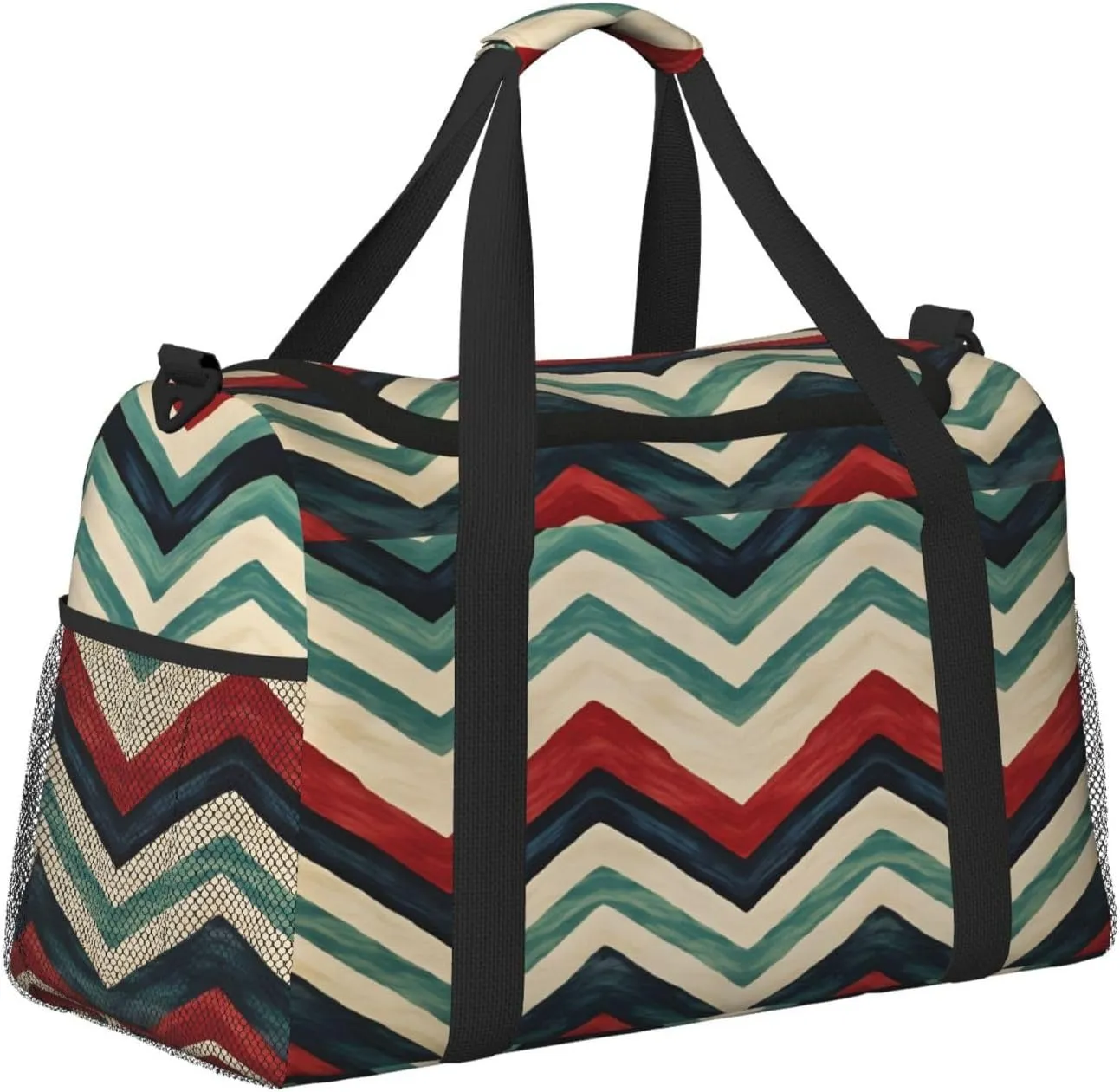 Travel Duffel Bag For Men Women, Colorful Zigzag Stripe Carry On Sport Gym Bag With Shoulder Strap Lightweight Waterproof Weekender Bag Overnight Bag