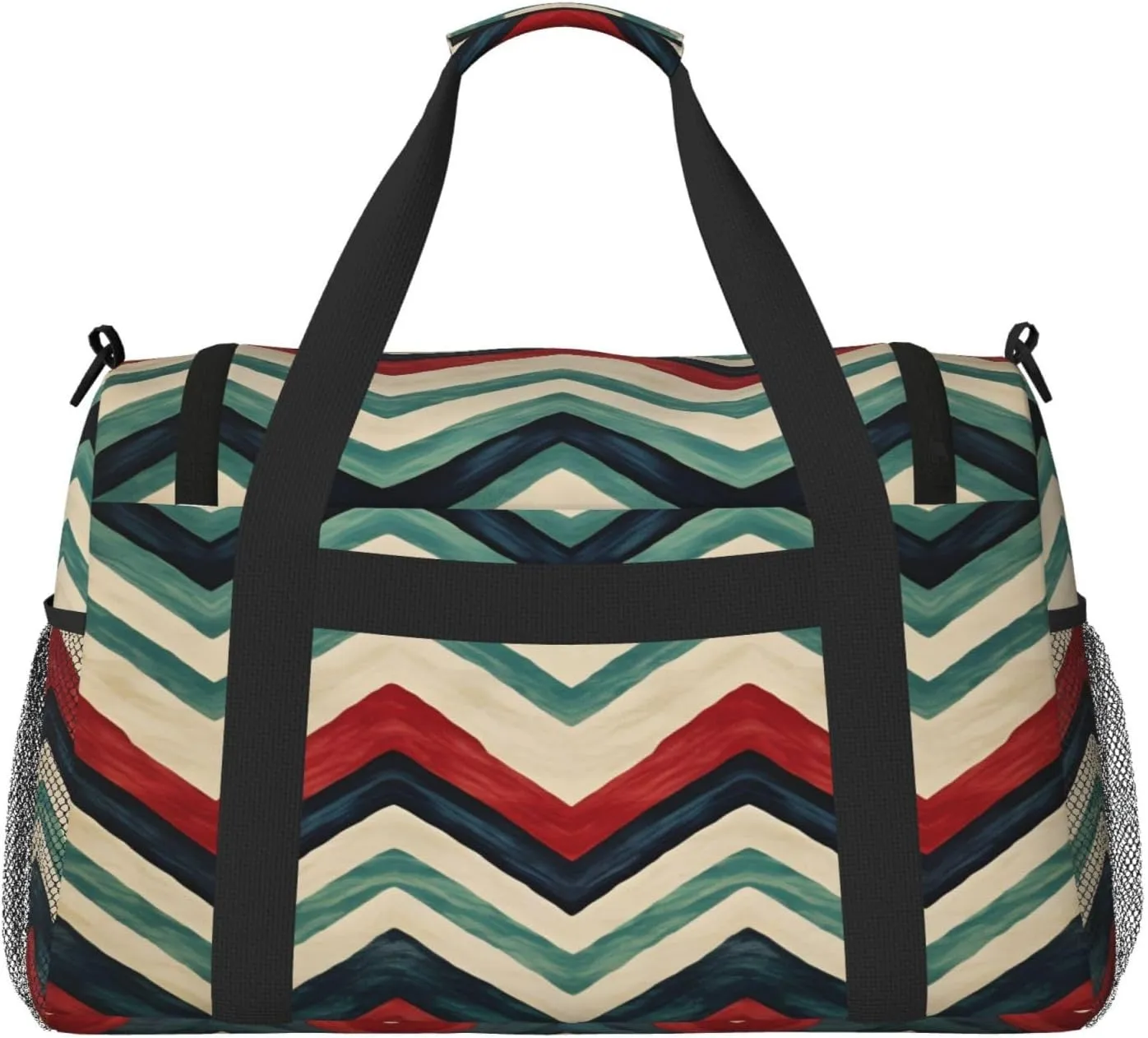 Travel Duffel Bag For Men Women, Colorful Zigzag Stripe Carry On Sport Gym Bag With Shoulder Strap Lightweight Waterproof Weekender Bag Overnight Bag