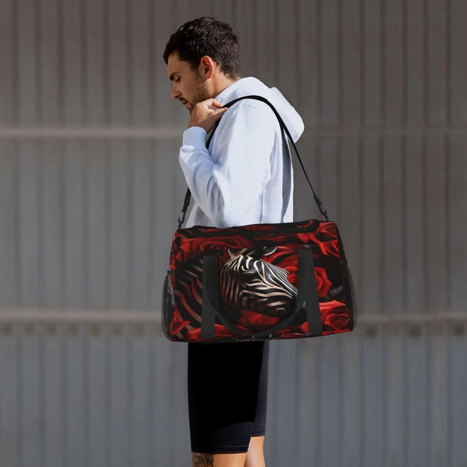 Travel Duffel Bag For Men Women, Cool Zebra Rose Flowers Carry On Sport Gym Bag With Shoulder Strap Lightweight Waterproof Weekender Bag Overnight Bag