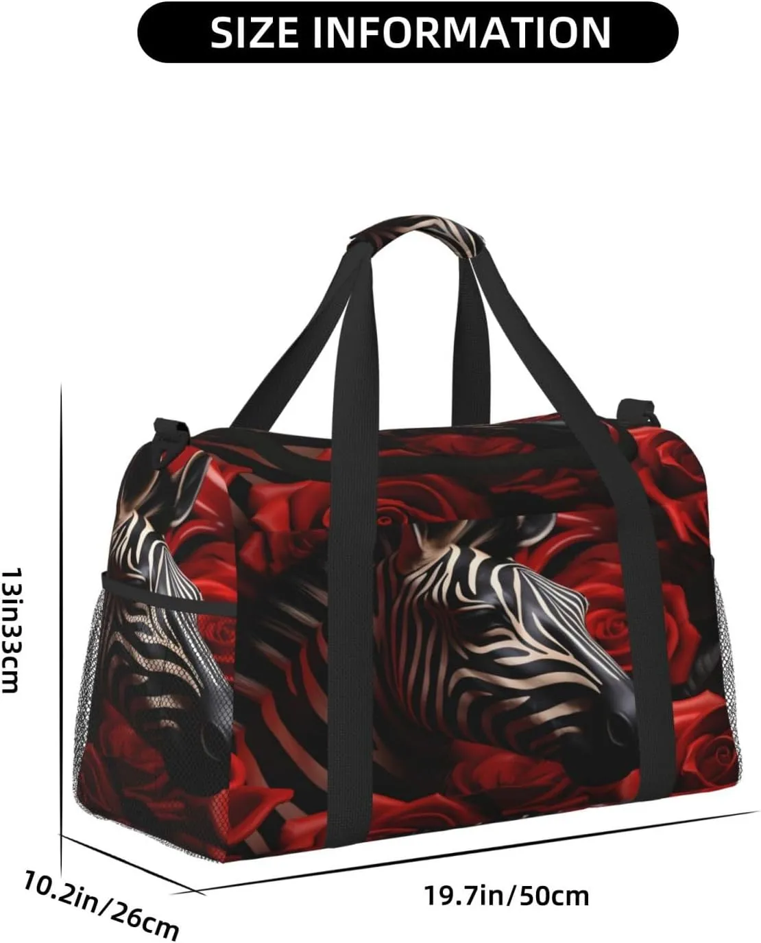 Travel Duffel Bag For Men Women, Cool Zebra Rose Flowers Carry On Sport Gym Bag With Shoulder Strap Lightweight Waterproof Weekender Bag Overnight Bag