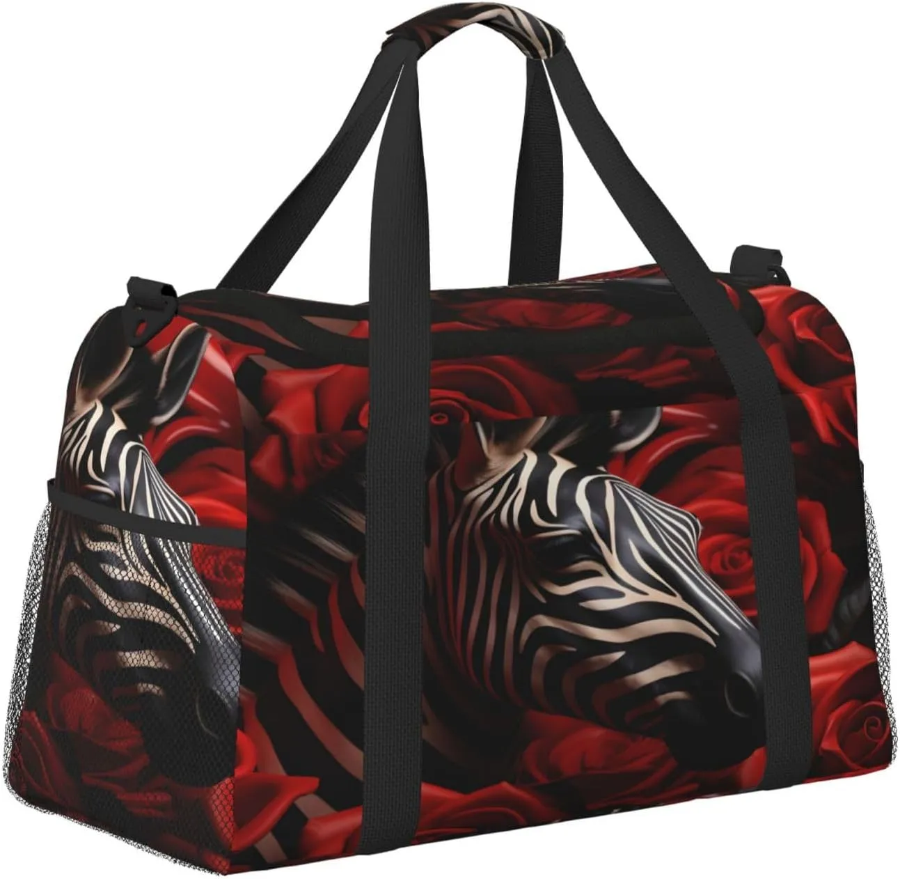 Travel Duffel Bag For Men Women, Cool Zebra Rose Flowers Carry On Sport Gym Bag With Shoulder Strap Lightweight Waterproof Weekender Bag Overnight Bag