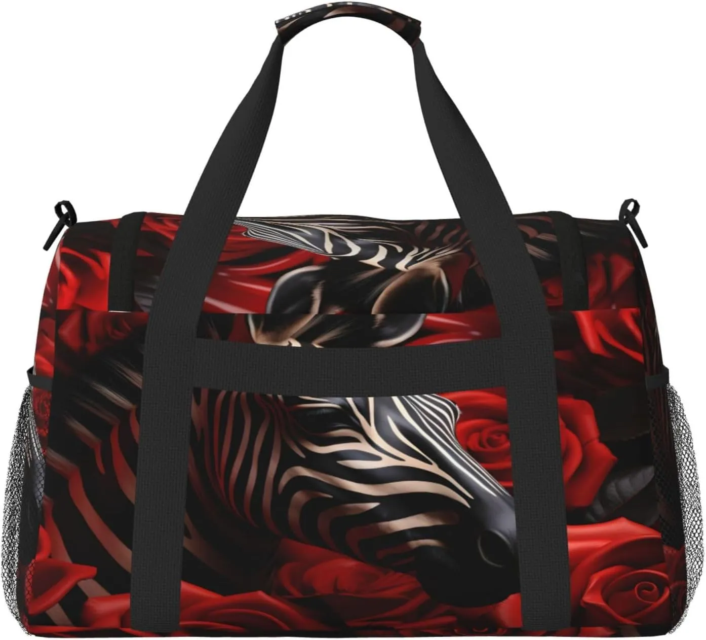 Travel Duffel Bag For Men Women, Cool Zebra Rose Flowers Carry On Sport Gym Bag With Shoulder Strap Lightweight Waterproof Weekender Bag Overnight Bag