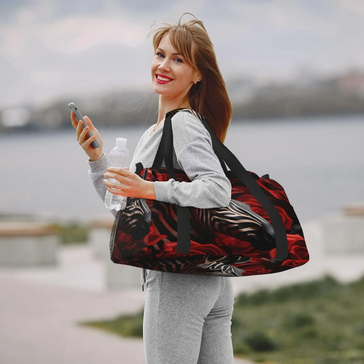 Travel Duffel Bag For Men Women, Cool Zebra Rose Flowers Carry On Sport Gym Bag With Shoulder Strap Lightweight Waterproof Weekender Bag Overnight Bag