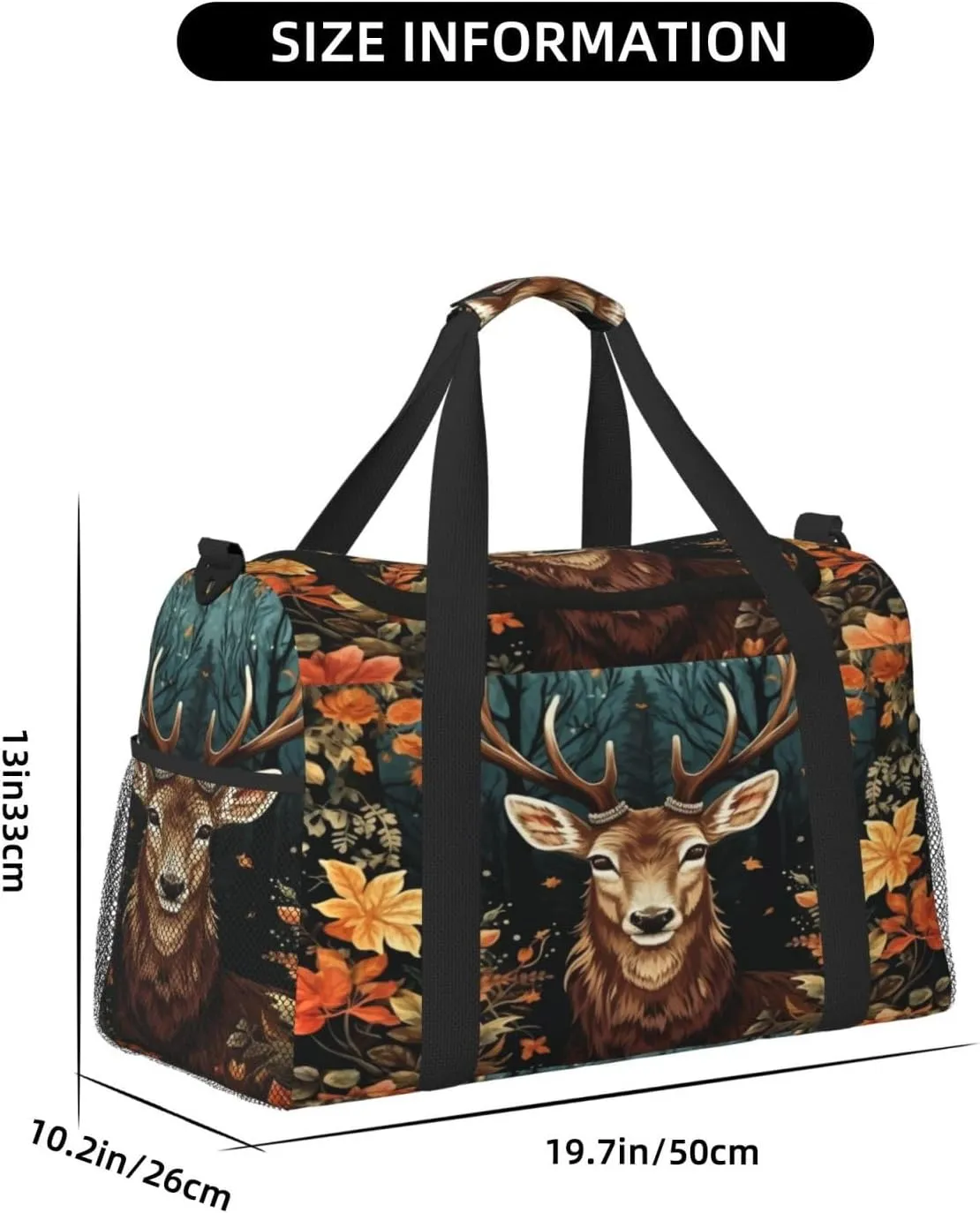 Travel Duffel Bag For Men Women, Cute Deer Fall Leaves Art Painting Carry On Sport Gym Bag With Shoulder Strap Lightweight Waterproof Weekender Bag Overnight Bag