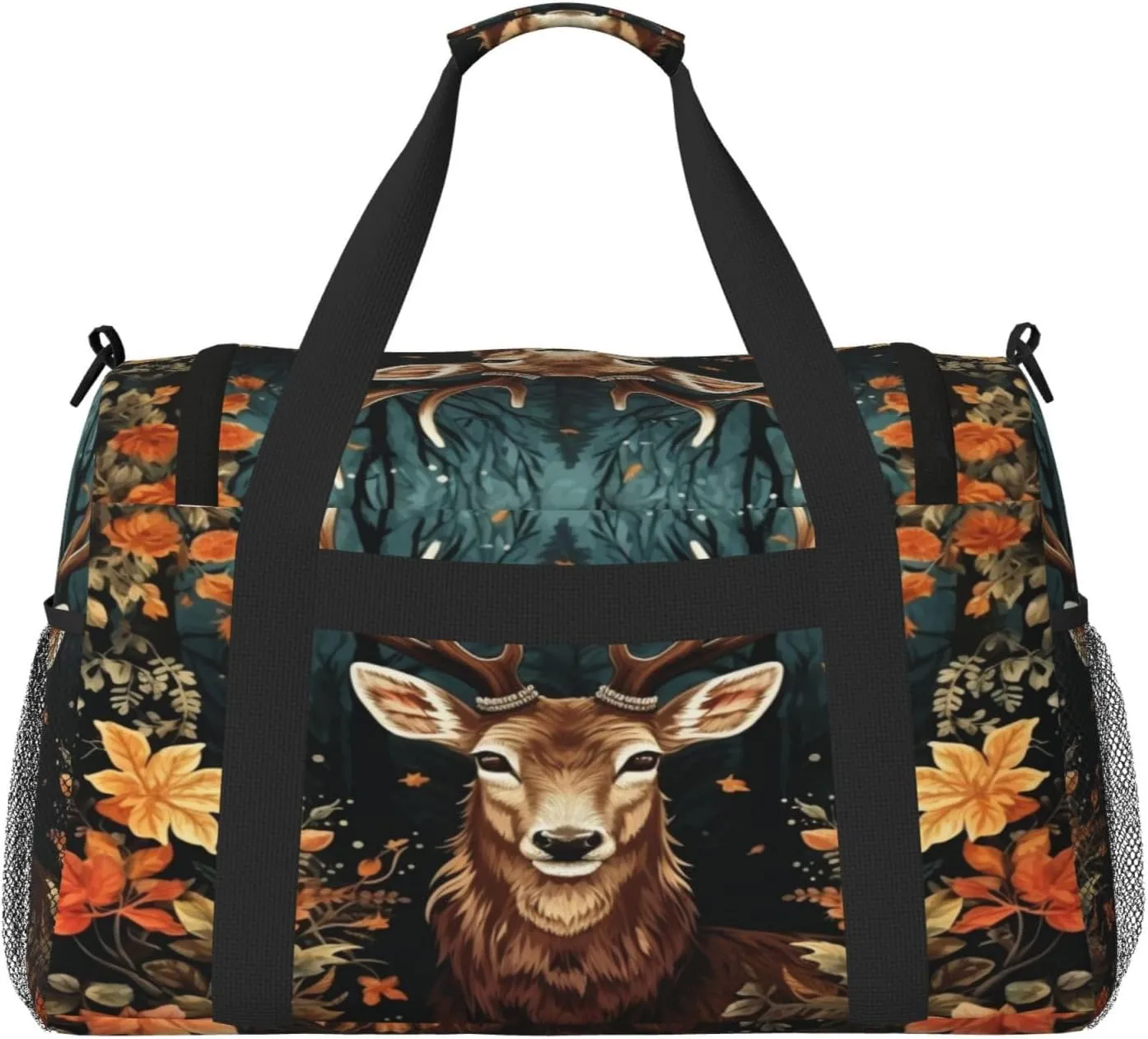 Travel Duffel Bag For Men Women, Cute Deer Fall Leaves Art Painting Carry On Sport Gym Bag With Shoulder Strap Lightweight Waterproof Weekender Bag Overnight Bag