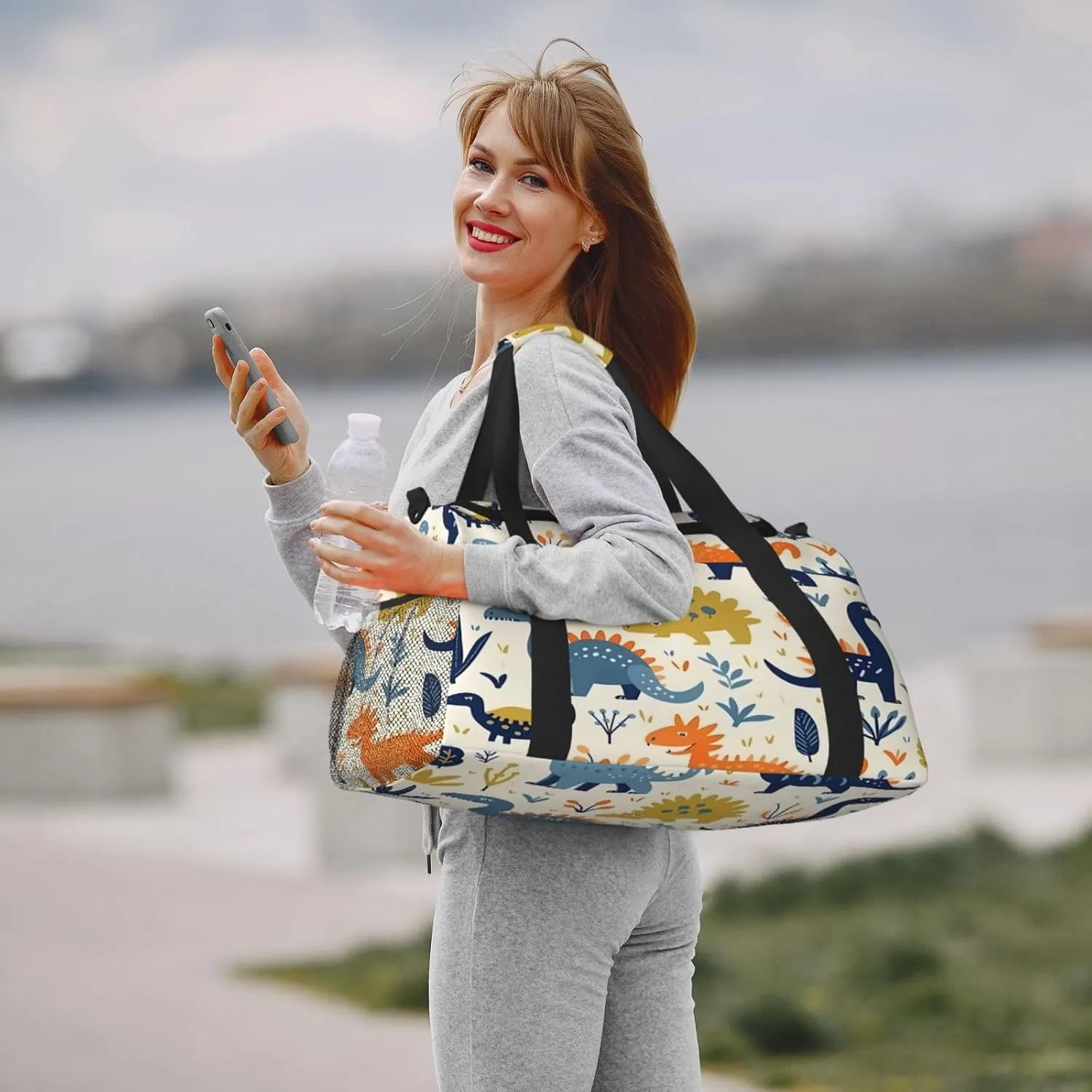 Travel Duffel Bag For Men Women, Cute Dinosaurs Pattern Carry On Sport Gym Bag With Shoulder Strap Lightweight Waterproof Weekender Bag Overnight Bag