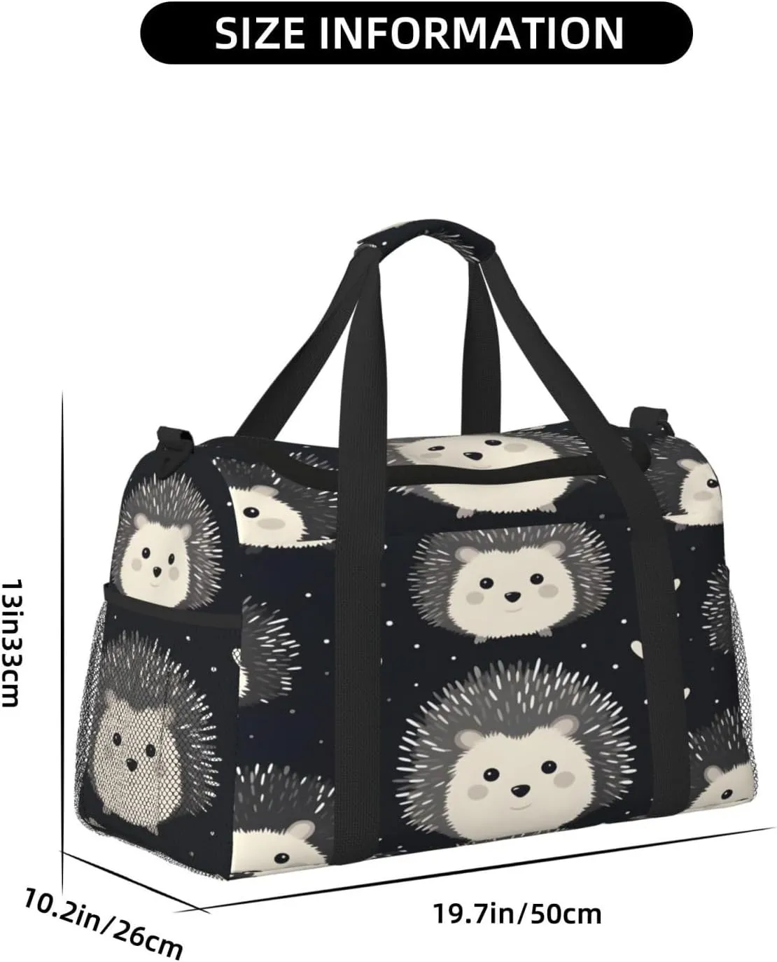 Travel Duffel Bag For Men Women, Cute Hedgehog Pattern Carry On Sport Gym Bag With Shoulder Strap Lightweight Waterproof Weekender Bag Overnight Bag