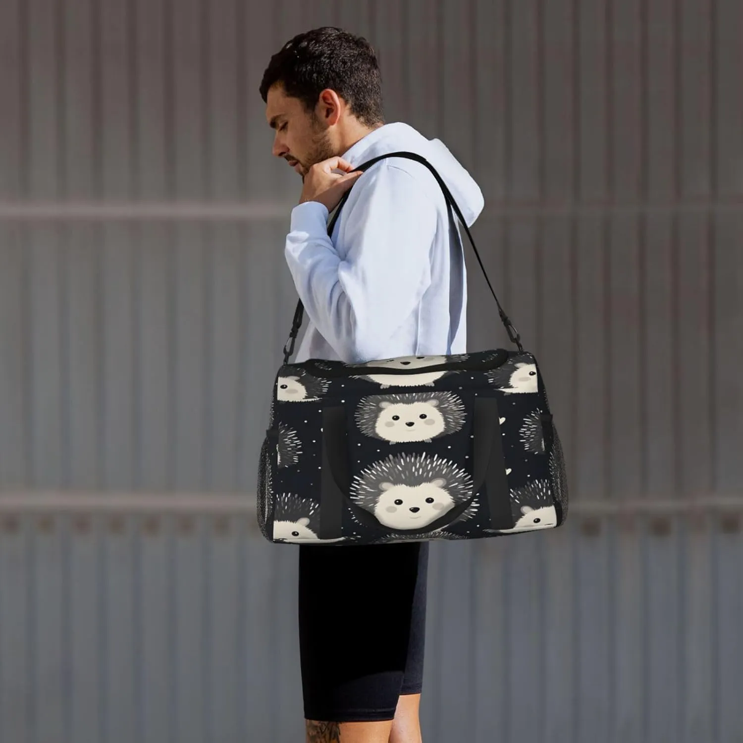 Travel Duffel Bag For Men Women, Cute Hedgehog Pattern Carry On Sport Gym Bag With Shoulder Strap Lightweight Waterproof Weekender Bag Overnight Bag