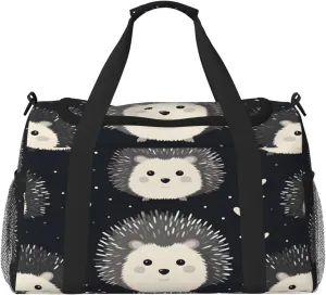 Travel Duffel Bag For Men Women, Cute Hedgehog Pattern Carry On Sport Gym Bag With Shoulder Strap Lightweight Waterproof Weekender Bag Overnight Bag