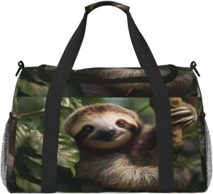 Travel Duffel Bag For Men Women, Cute Wildlife Sloth Carry On Sport Gym Bag With Shoulder Strap Lightweight Waterproof Weekender Bag Overnight Bag