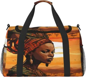 Travel Duffel Bag For Men Women, Ethnic African Woman Pattern Carry On Sport Gym Bag With Shoulder Strap Lightweight Waterproof Weekender Bag Overnight Bag