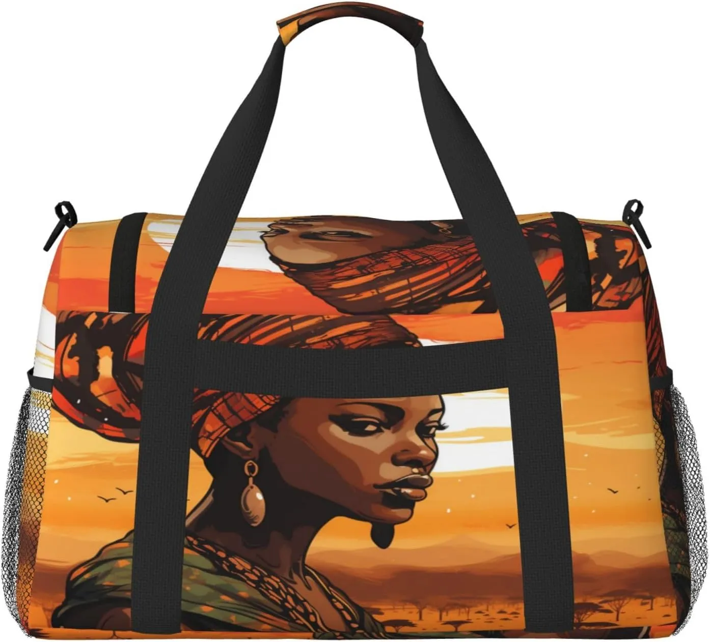 Travel Duffel Bag For Men Women, Ethnic African Woman Pattern Carry On Sport Gym Bag With Shoulder Strap Lightweight Waterproof Weekender Bag Overnight Bag