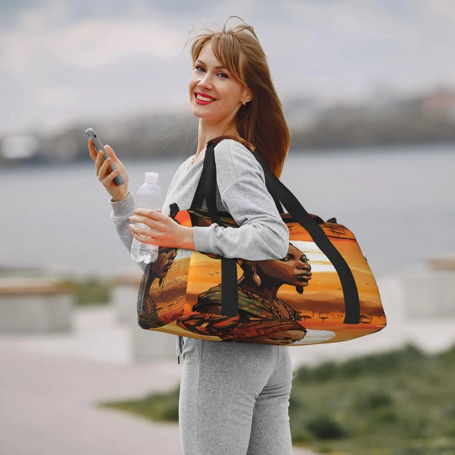 Travel Duffel Bag For Men Women, Ethnic African Woman Pattern Carry On Sport Gym Bag With Shoulder Strap Lightweight Waterproof Weekender Bag Overnight Bag