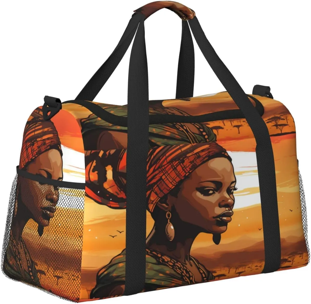 Travel Duffel Bag For Men Women, Ethnic African Woman Pattern Carry On Sport Gym Bag With Shoulder Strap Lightweight Waterproof Weekender Bag Overnight Bag
