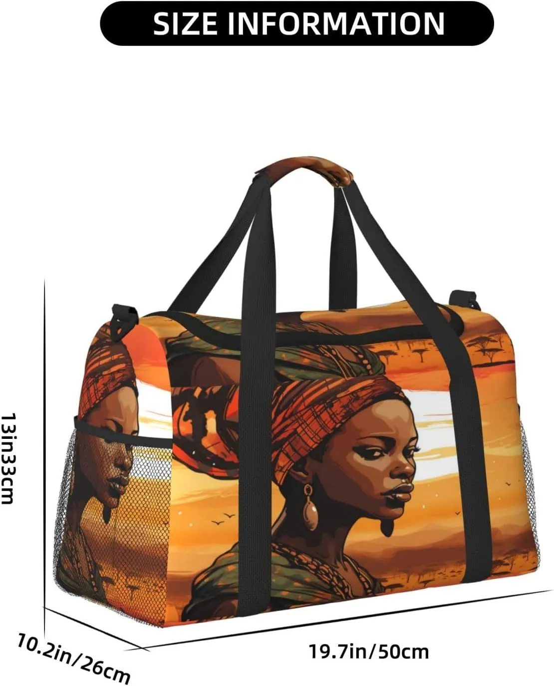 Travel Duffel Bag For Men Women, Ethnic African Woman Pattern Carry On Sport Gym Bag With Shoulder Strap Lightweight Waterproof Weekender Bag Overnight Bag